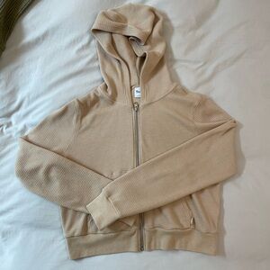 Aritzia TNA cream & tan waffle zip hoodie